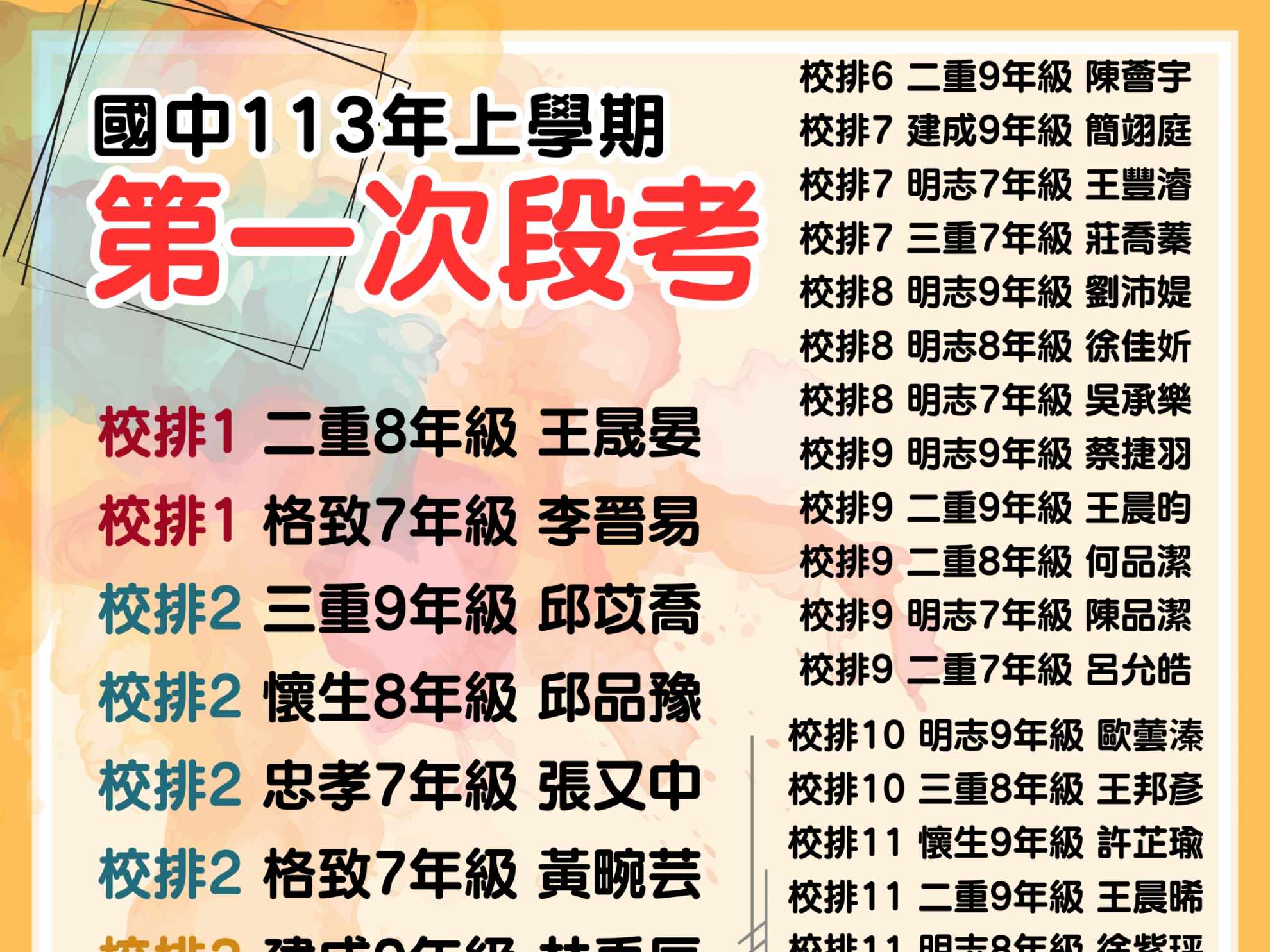 113上學年 國中第一次段考