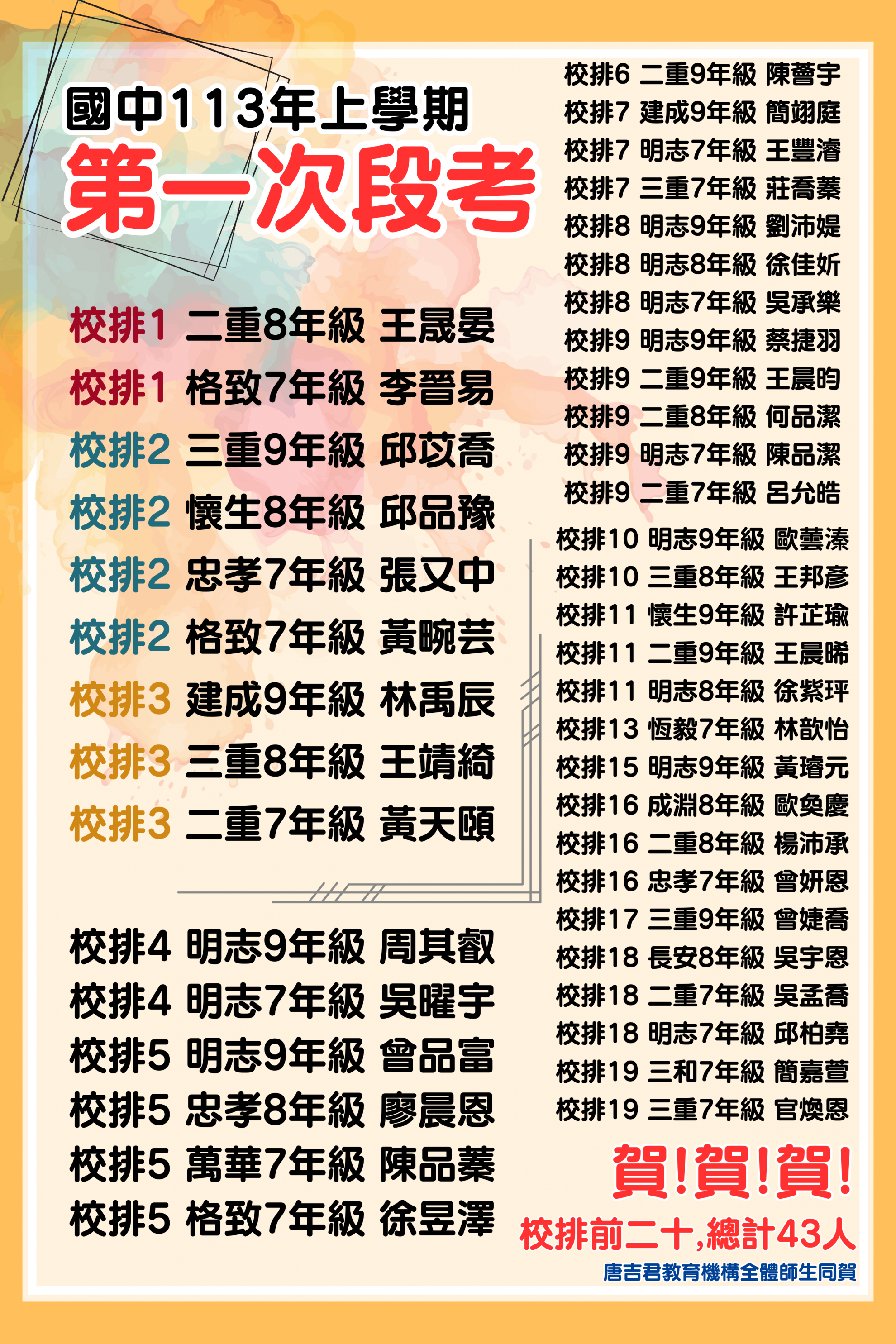 113上學年 國中第一次段考