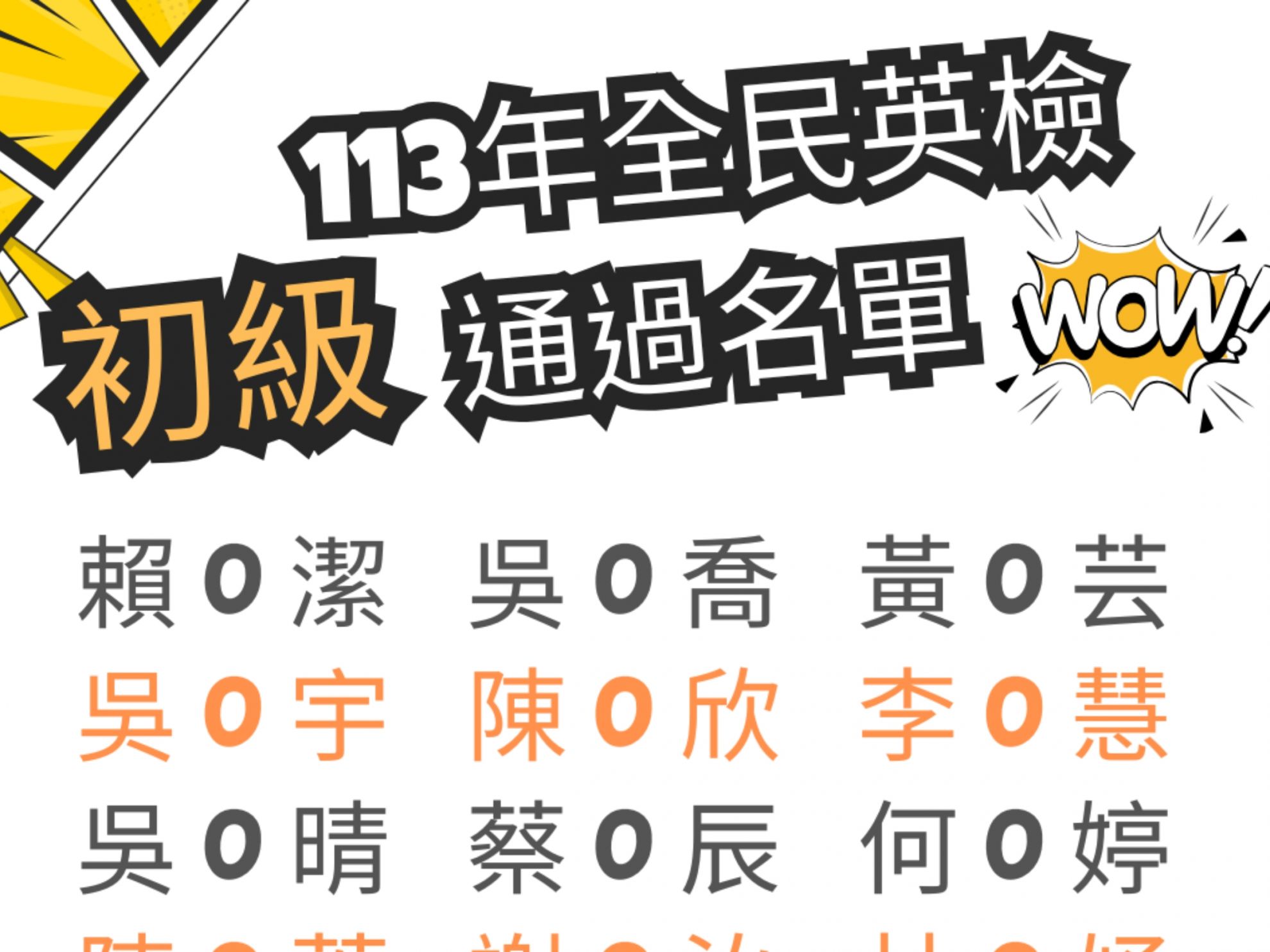 113年 全民英檢"初級"通過名單